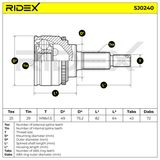 RIDEX Шарнирный комплект, приводной вал 5J0240