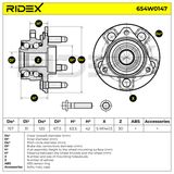 RIDEX Riteņa rumbas gultņa komplekts 654W0147